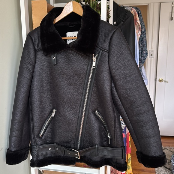 NWOT Zara Acne Shearling Style Moto Jacket Sz S - Picture 7 of 13